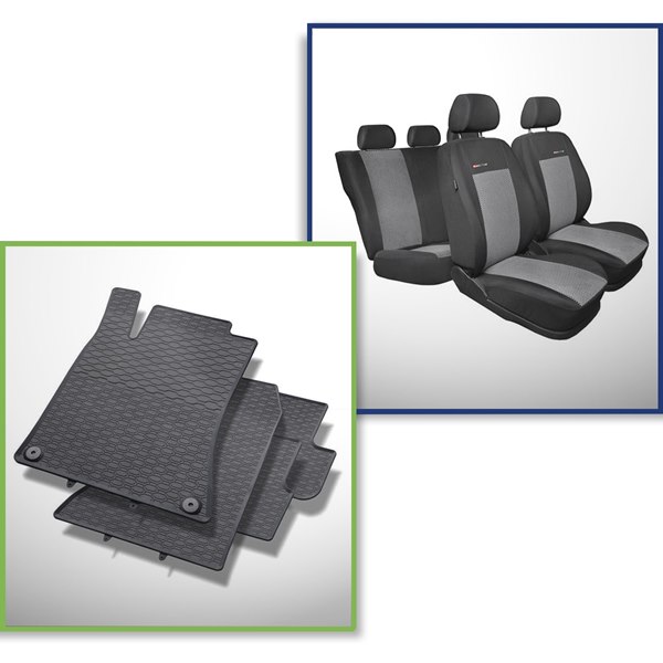 Ensemble: tapis de voiture en caoutchouc + housses de siège confectionnées  sur mesure pour Peugeot 208 Hayon (2012-2018) - Elegance - P-2